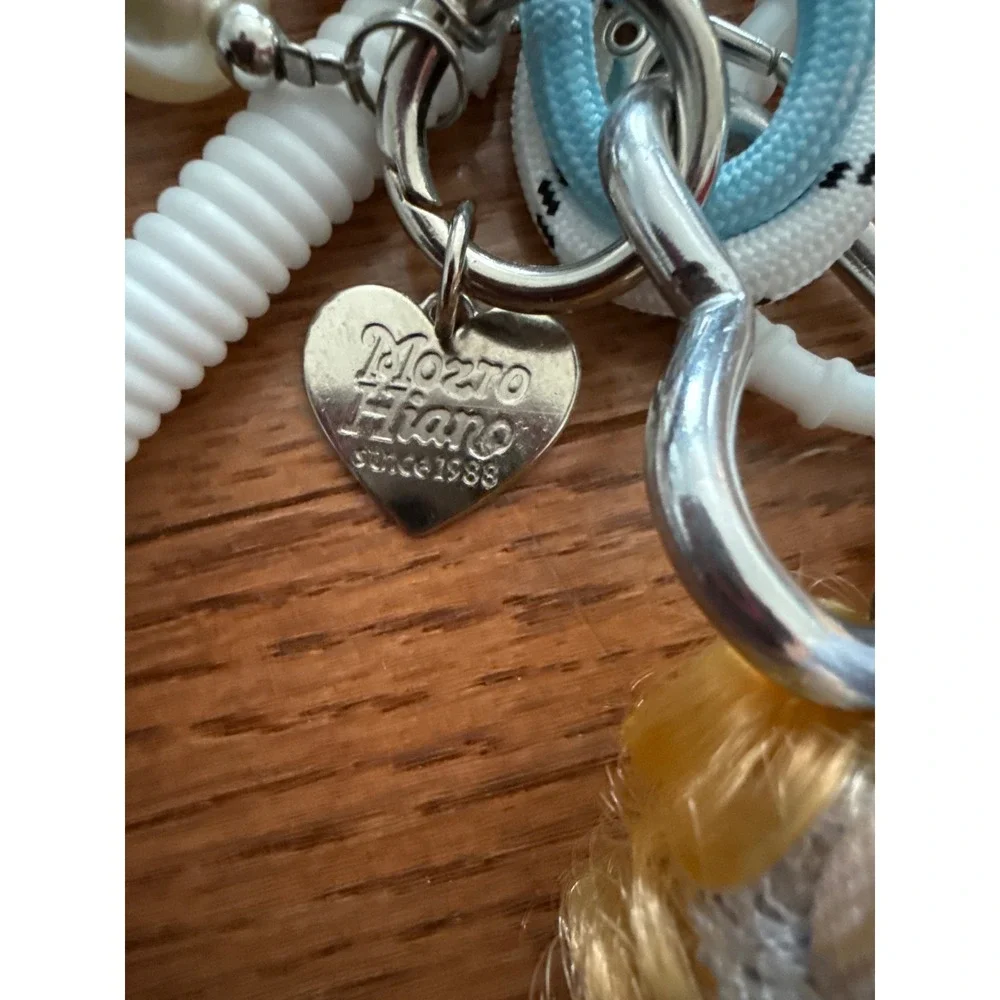 Mezzo Piano Doll Keychain Blue Corduroy Overalls Pearl Paracord Bag Charm Y2K
